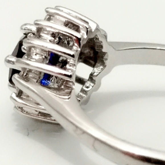 Vintage Signed Sapphire and Diamond Cocktail Ring - Picture 2 of 8